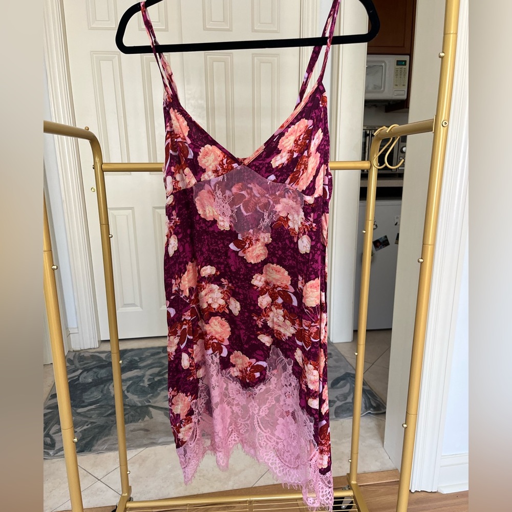 Never worn- Free People silk & lace dress floral pattern slip dress